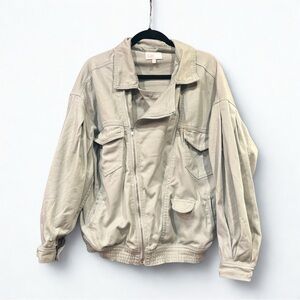 Gianni Bini GB $159 Sage Green 100% Cotton Zip-Up Bomber Jacket S 80s utility